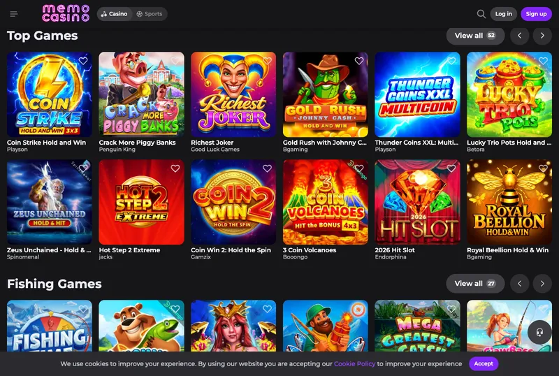 Memo Casino slots lobby